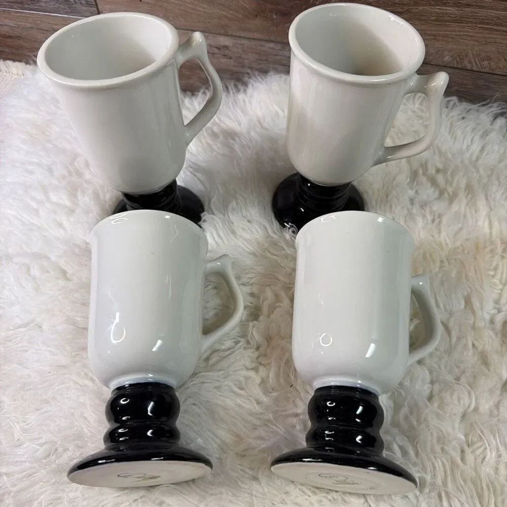4 Vintage Hall Pottery Irish Coffee Mugs set of Pedestal Footed Mugs Hot Tea